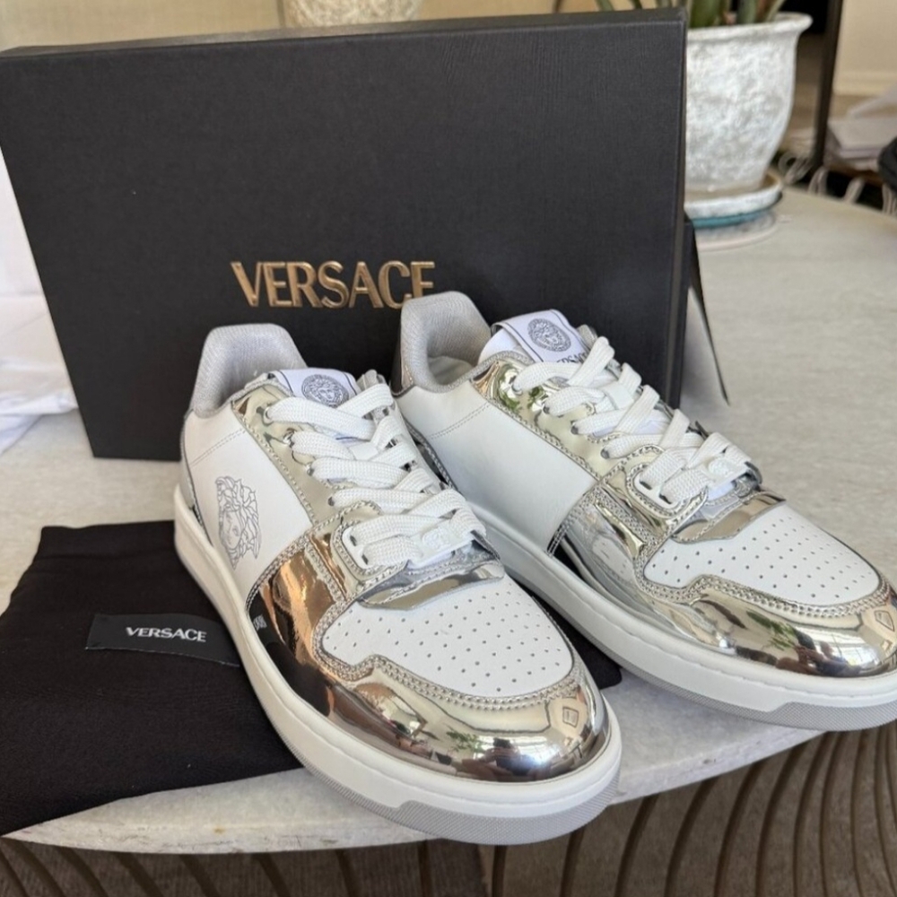 Versace Medusa Mens Leather White/Silver Sneakers Mens Size 10 US - Picture 15 of 15